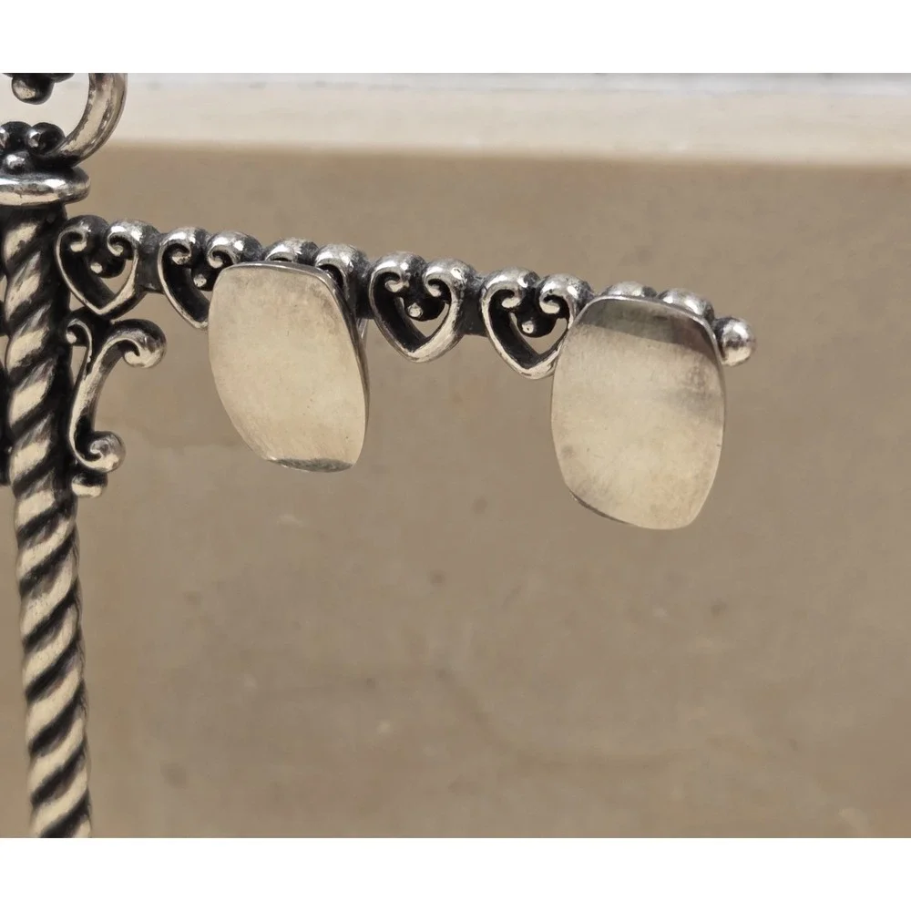 Vintage Sterling Silver Mirrored Clip-On Earrings SU 925‎
